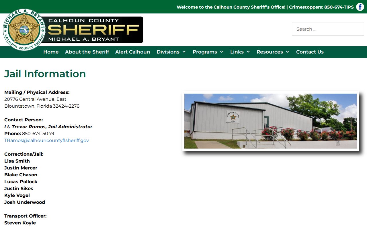 Calhoun County Jail release records contact source