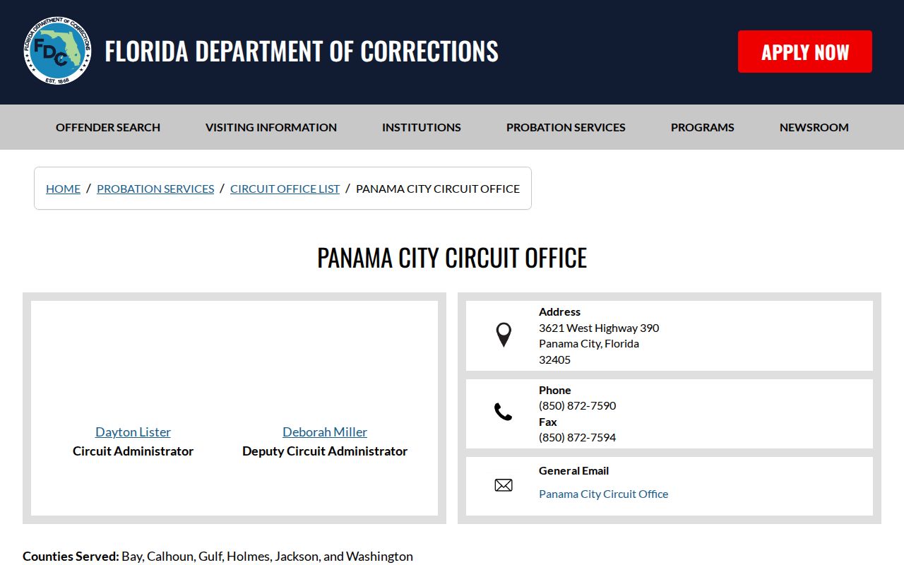 FDC office serving Calhoun County probation and post-release supervision