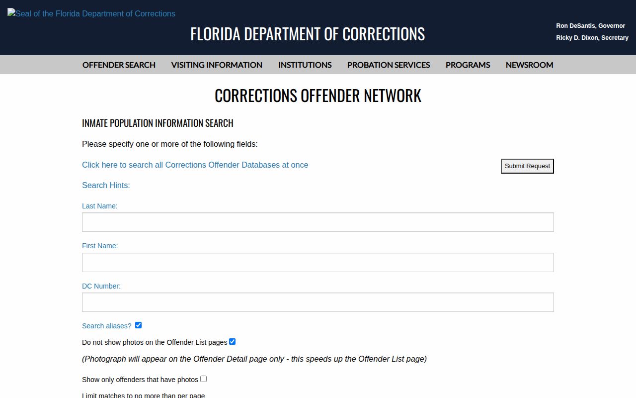 FDC search for a Calhoun County projected release date